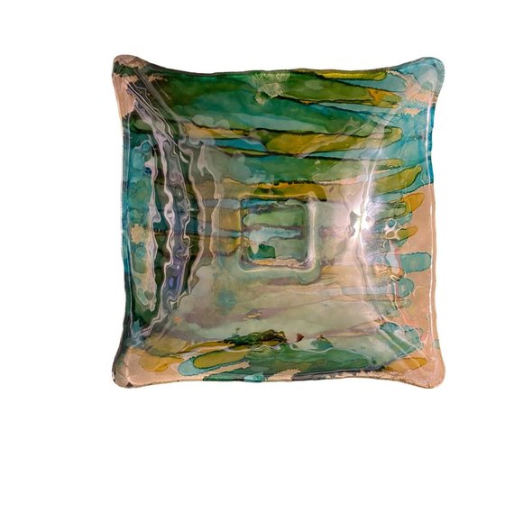 Vintage Accents Il Quadrifoglio Art Glass Square Bowl Iridescent